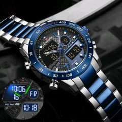 Naviforce men's luxury wrist watch with black dial and stainless steel band, stylish timepiece for men.