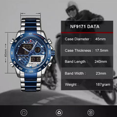 Naviforce luxury men's wristwatch with black dial and silver band, stylish men's watch from Naviforce brand.