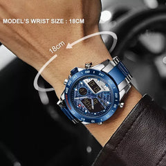 Naviforce men's luxury wrist watch with black dial and stainless steel band, stylish men's watch from Naviforce.