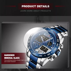 Naviforce men's luxury wrist watch with black dial and stainless steel band, stylish timepiece for men.