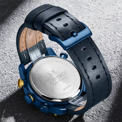 Men's genuine leather wristwatch by Naviforce, model 9235 in blue, featuring a classic design and round dial.