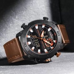 Men's Naviforce 9235 brown genuine leather wristwatch with a classic design and round dial.