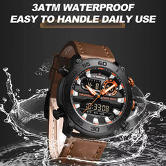 Men's Naviforce 9235 brown genuine leather wristwatch with a classic design and round dial.