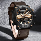 Men's Naviforce 9235 coffee leather wristwatch with a classic round dial and metal case, featuring a stylish and durable design.