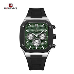 Naviforce men's square classic watch with black dial and silver metal band, showcasing a stylish men's watch design.