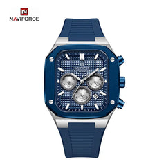 Naviforce men's square classic watch with black dial and silver case, featuring a sleek design and analog display.