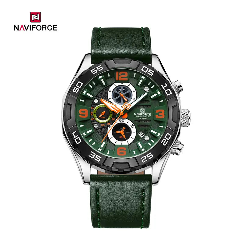 Naviforce NF8043 Elegance Exquisite men's multifunction watch with black strap and detailed dial, showcasing sophisticated design.