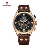 Naviforce NF8045 vintage sports men's wristwatch with a black dial and stainless steel band, stylish and durable timepiece.