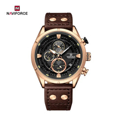 Naviforce NF8045 vintage sports men's wristwatch with a black dial and stainless steel band, stylish and durable timepiece.