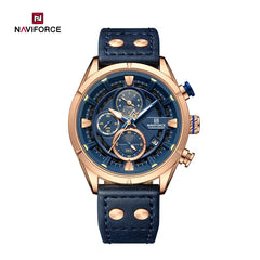 Naviforce NF8045 vintage sports men's watch with black dial and metal band, featuring a classic and trendy design.
