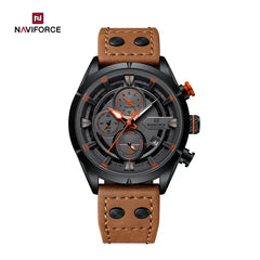 Naviforce NF8045 vintage men's sports trend watch with black dial and metal strap, stylish men's wristwatch.