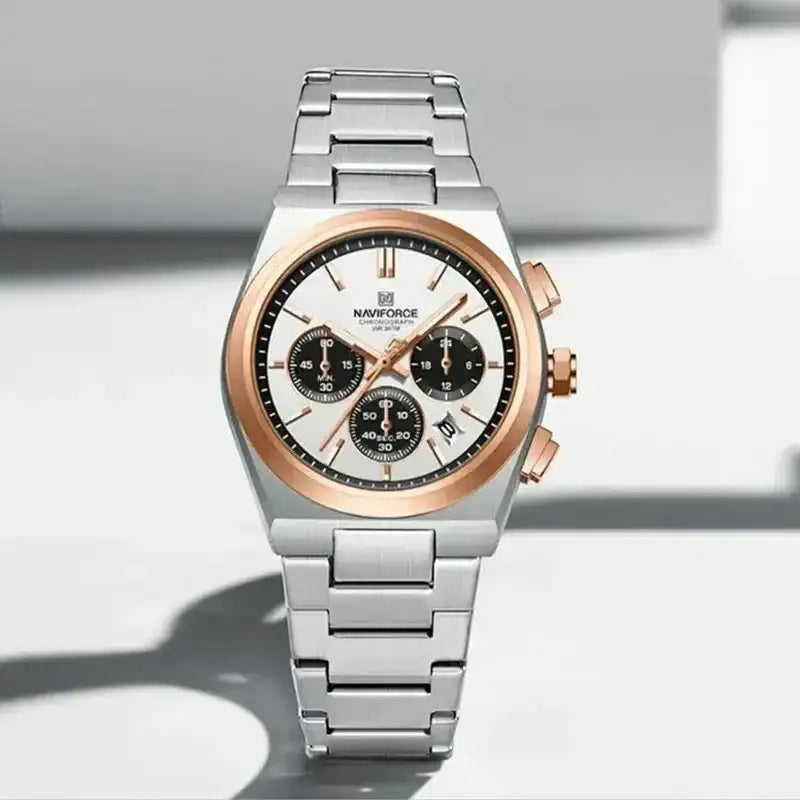 Naviforce NF8048 men's watch featuring a classic and stylish design with a round dial and leather strap.