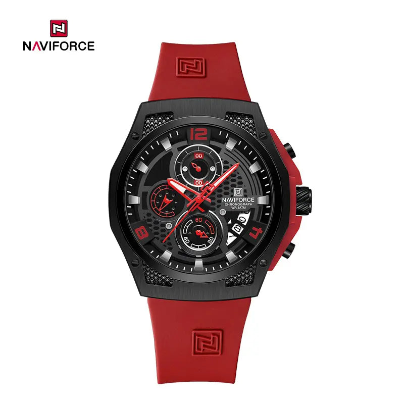 Naviforce men's fashion watch NF8051T with a sleek black dial and stainless steel band, stylish and modern for everyday wear.