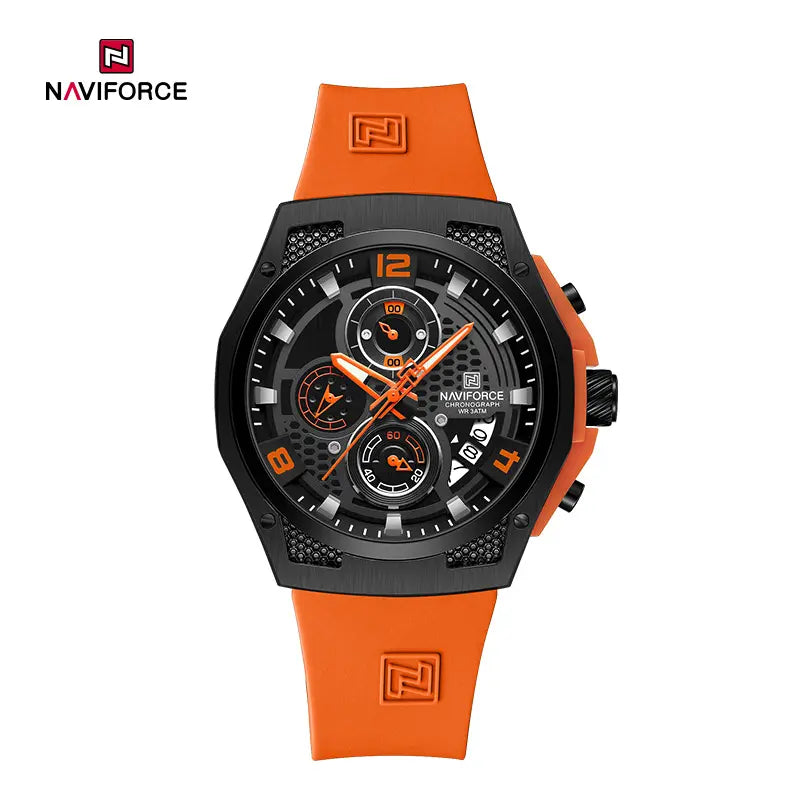 Naviforce men's fashion watch NF8051T with black dial, silver-tone case, and stylish strap, designed for trendy men's accessories.