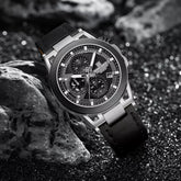 Naviforce NF8073 men's fashion watch with black dial, silver case, and metal band, showcasing a stylish timepiece.