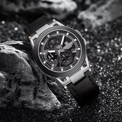 Naviforce NF8073 men's fashion watch with black dial, silver case, and metal band, showcasing a stylish timepiece.
