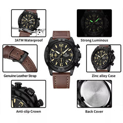 Naviforce NF8074 men's fashion watch with a black and brown strap, featuring a sleek dial and modern design.