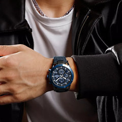 Naviforce NF8073 men's fashion watch with black dial, silver case, and leather strap, showcasing stylish men's wristwear.