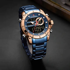 Naviforce NF9163 men's military sport digital and analog watch with black strap and rugged design.