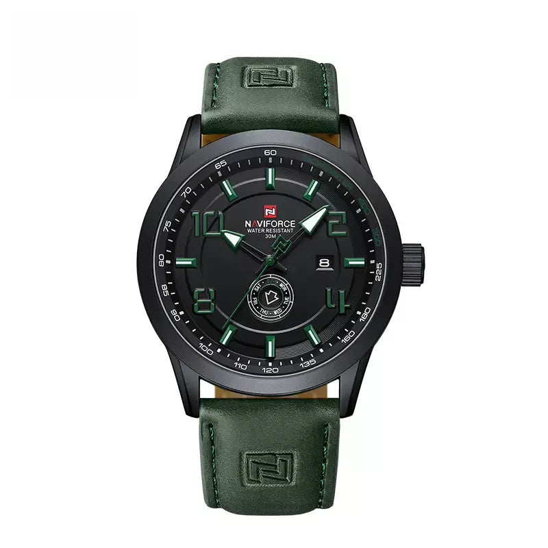 Naviforce NF9229 youth retro men's fashion watch showing a round dial with a black strap and modern design.