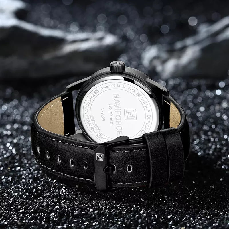 Naviforce NF9229 youth retro men's fashion watch with black strap and round dial, stylish accessory for casual wear