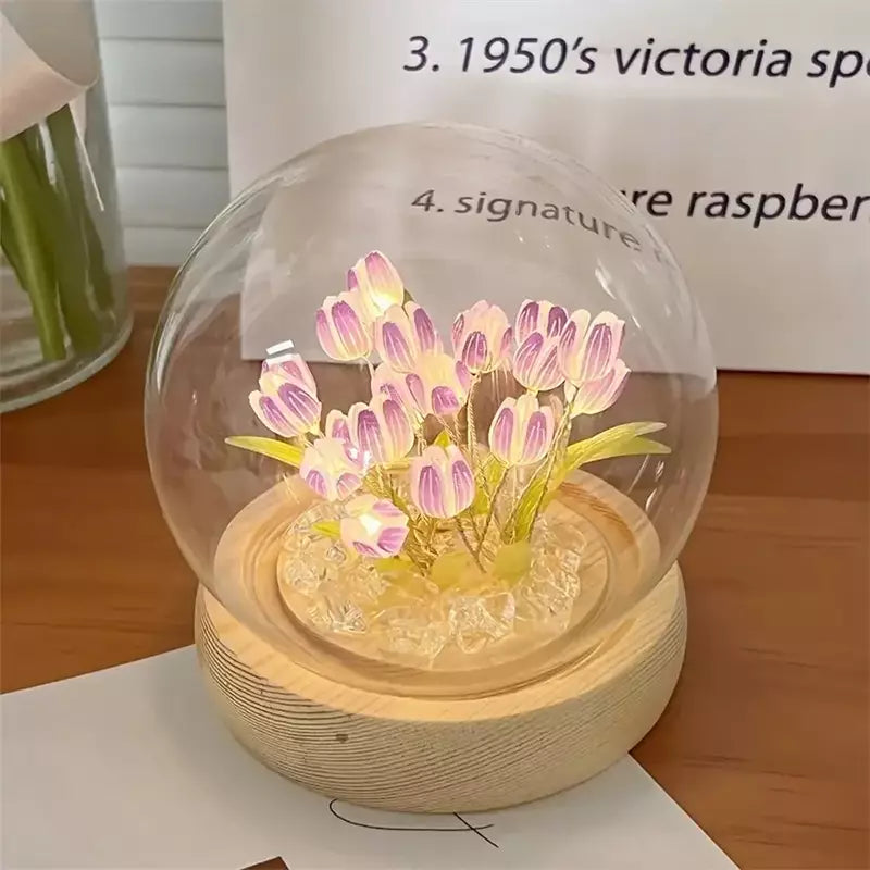 Artificial tulip night light by Tarjah featuring a transparent DIY LED bedside lamp with a decorative tulip design.