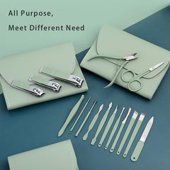 Sixteen-piece Tarjah Mart stainless steel nail cutter set with nail clippers, scissors, and pedicure trimmers for grooming.