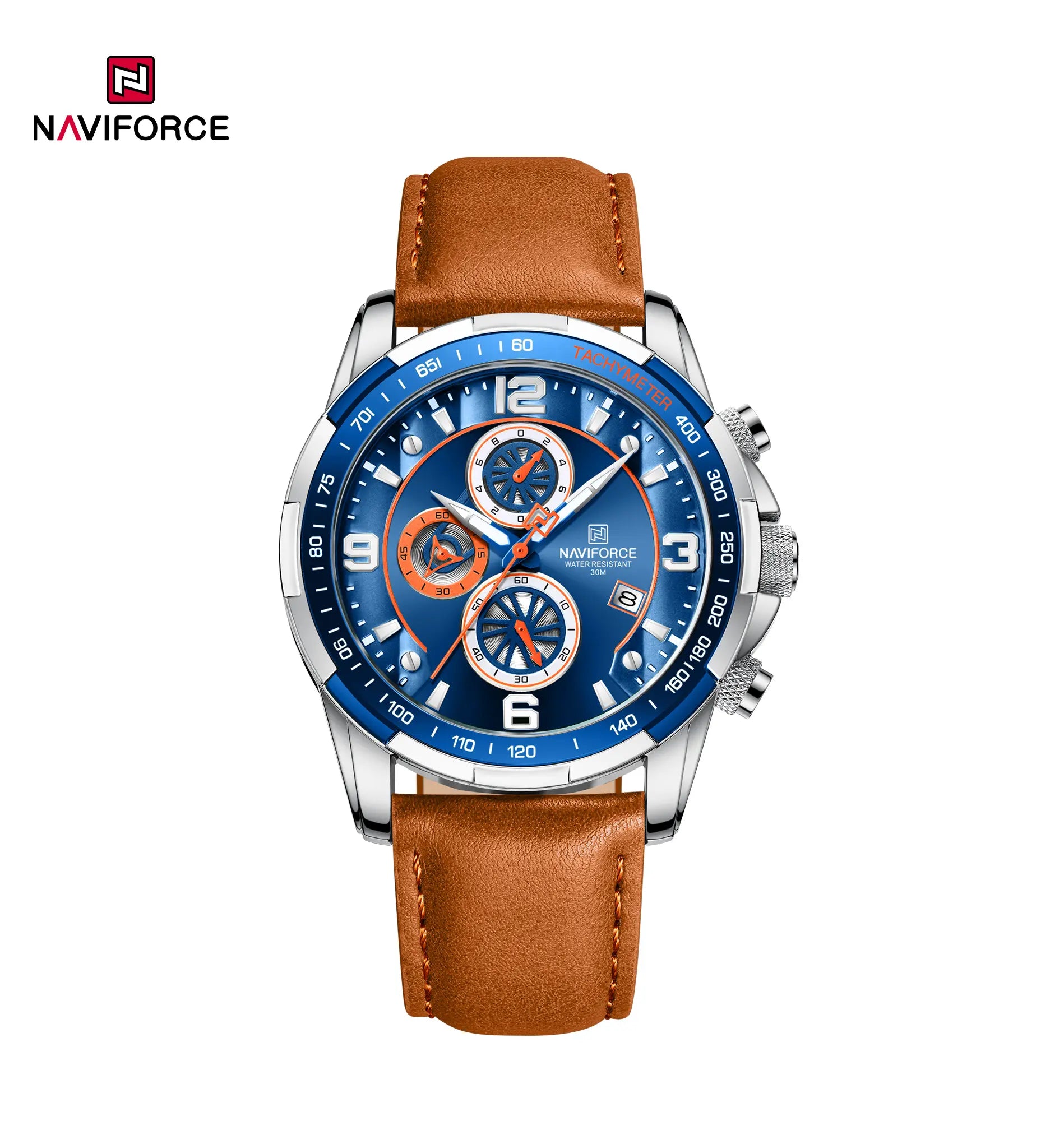 Naviforce NF8020L men's waterproof trend watch with black dial and stainless steel strap, stylish and durable for everyday wear.