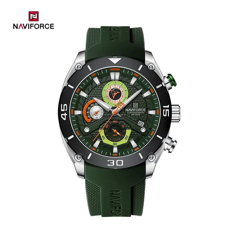 Naviforce NF8038 waterproof men's sports watch with black dial and durable strap, designed for active wear.