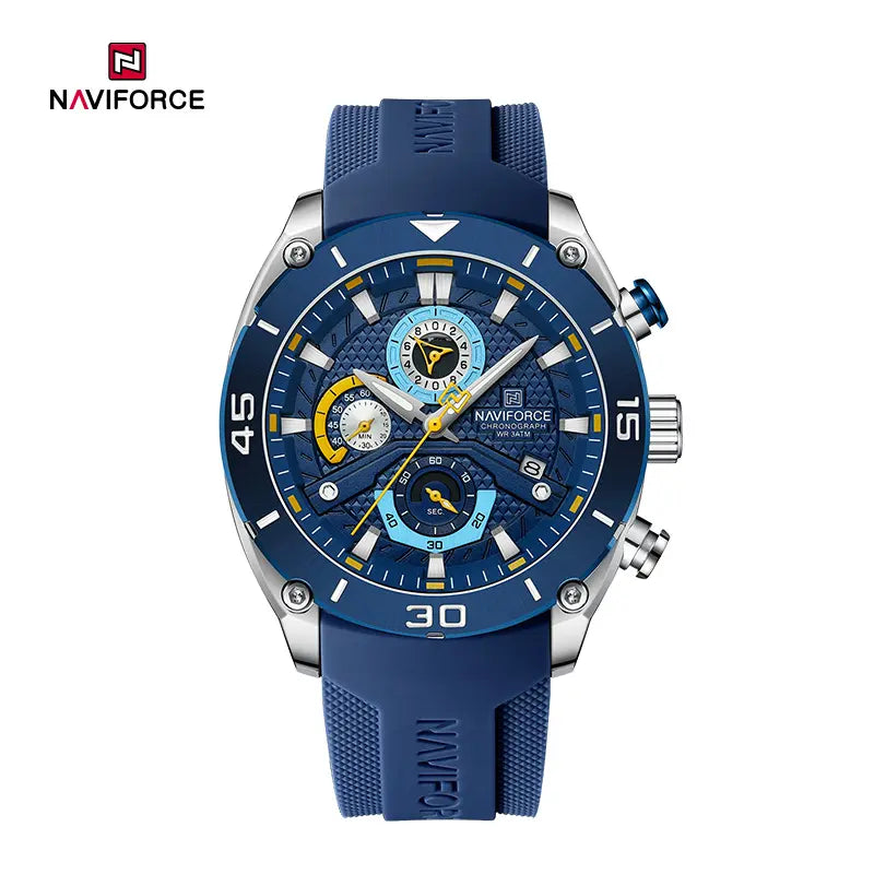 Naviforce NF8038 men's waterproof sports watch with digital display and black strap, designed for active wear and durability.