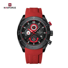 Naviforce NF8038 men's waterproof sports watch with digital and analog display, black strap, and durable design.