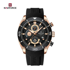 Naviforce NF8038 men's waterproof sports watch with digital display and sporty black strap on a white background.