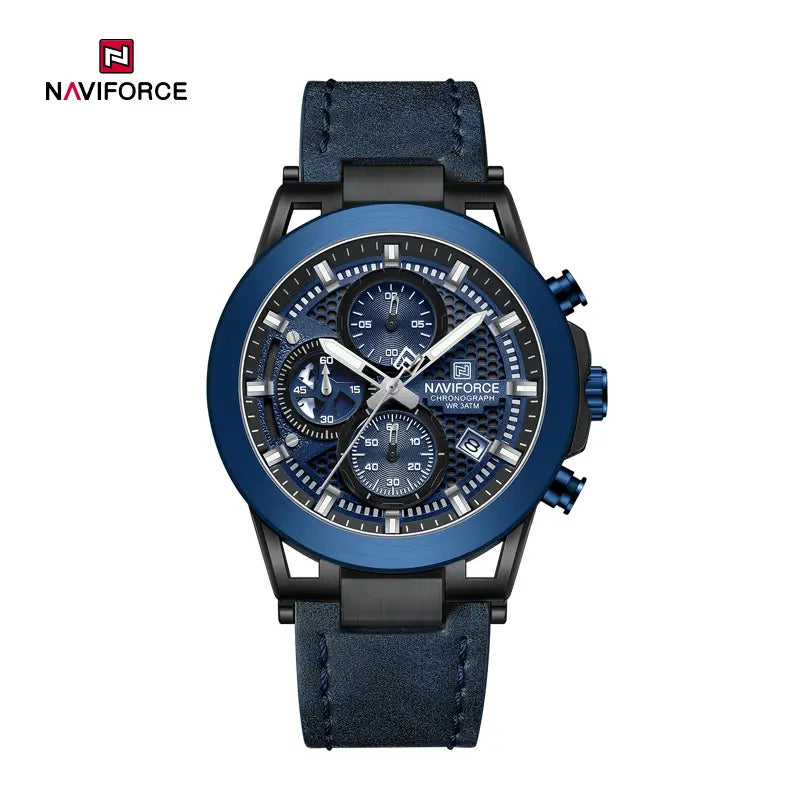 Naviforce NF8073 men's fashion watch with black dial, silver case, and stainless steel band, stylish men's wristwatch.