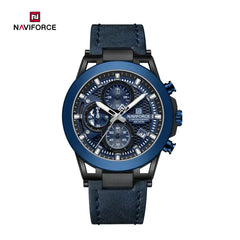 Naviforce NF8073 men's fashion watch with black dial, silver case, and stainless steel band, stylish men's wristwatch.
