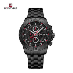 Naviforce NF9227 men's mechanical style watch with black dial and silver case, featuring a stainless steel band and classic design.