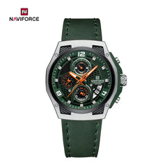 Naviforce NF8051L men's watch with a sleek silver dial, black strap, and elegant design, showcasing the classic timepiece.