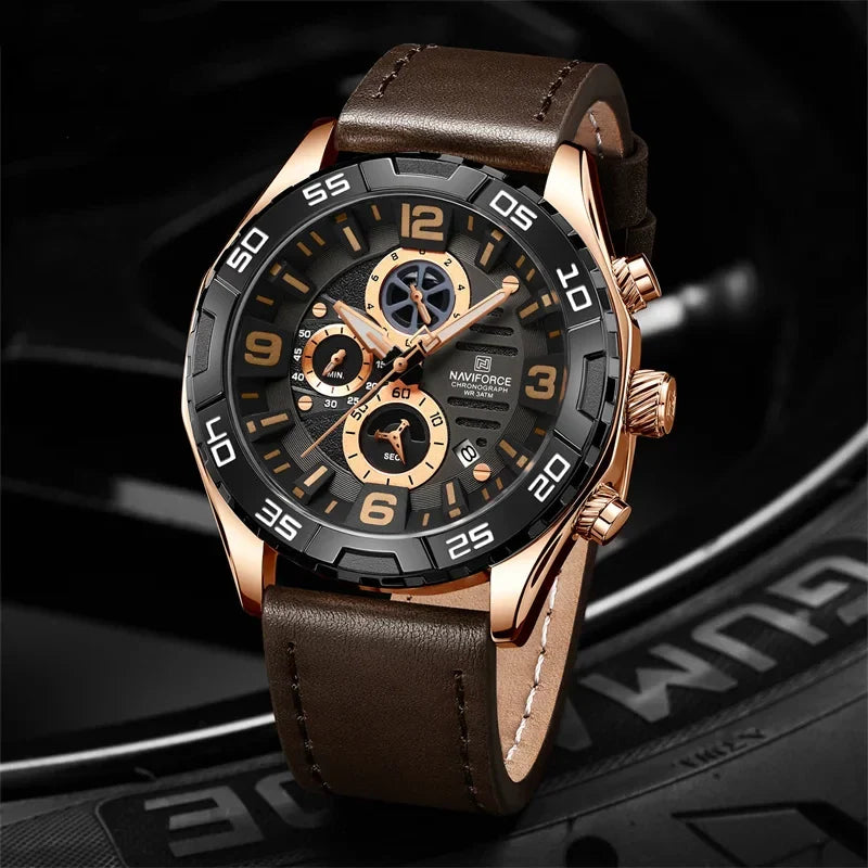 Naviforce men's watch from NF8043 Elegance Exquisite Multifunction series, featuring a sleek design and multiple watch functions.