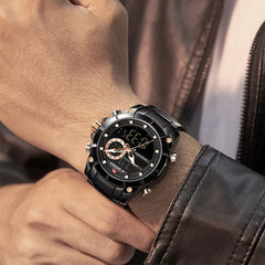 Naviforce NF9163 men's military sport digital analog watch with black strap and rugged design, suitable for outdoor activities.