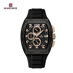 Naviforce NF8050 men's barrel watch with black dial and metal strap, stylish Naviforce men's wristwatch.