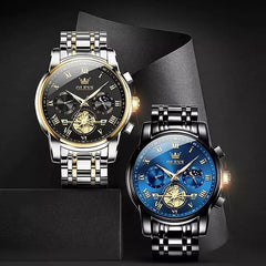 OLEVS men's luxury chronograph watch model 2859 with a sleek black dial and stainless steel band.