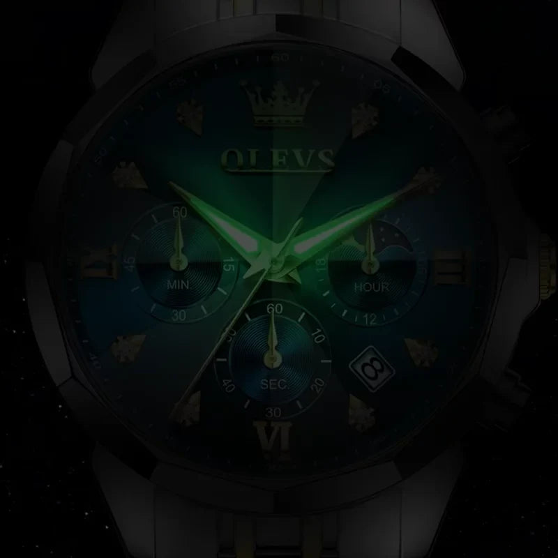OLEVS 3670 men's waterproof watch with black dial, stylish design and durable strap, casual and fashion accessory