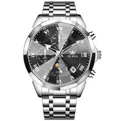 OLEVS 3675 men's luxury quartz watch with black dial and stainless steel band, stylish men's wristwatch by OLEVS.