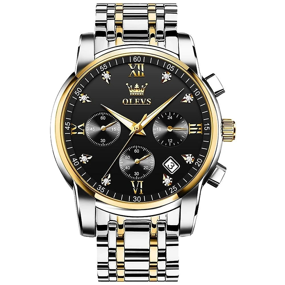 OLEVS 2858 men's blue dial quartz watch with chronograph and luminous features, showcasing a stylish men's wristwatch.