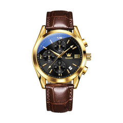 OLEVS 2872 men's classic leather quartz watch with round dial and leather strap, stylish black wristwatch.