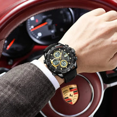 POEDAGAR E108 Men's Dual Display Leather Strap Watch