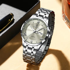 Poedagar 978 luxury men's watch featuring a sleek design with a silver dial and stainless steel band.