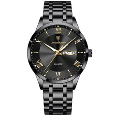 Poedagar 978 luxury men's quartz watch with black dial and stainless steel band, stylish and elegant timepiece for men.