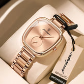 Poedgar 783 luxury women's quartz watch with waterproof white face and beige strap, elegant and stylish accessory.