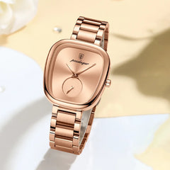 Poedgar 783 luxury women’s quartz watch with a waterproof white face and beige band, elegant and stylish for everyday wear