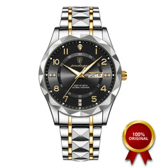 Poedagar 858 luxury waterproof men's watch with stainless steel band and black dial, stylish and durable timepiece.